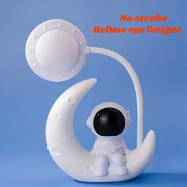 1pc Wireless USB Rechargeable Astronaut Moon LED Desk Lamp For Home And Bedroom Decoration - Soft Lighting For Reading, Work, And Relaxation