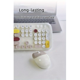 1 Set Cartoon Cute Wireless Keyboard & Mouse For Girls Office Computer High-looking Retro