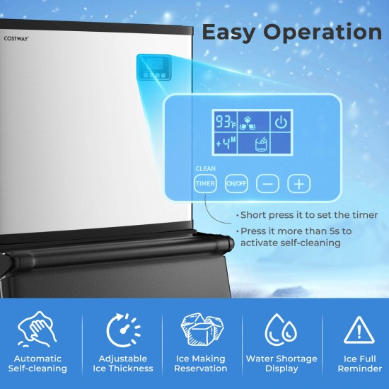 Commercial Ice Maker Machine 418 LBS/24H with 200 LBS Storage Bin, 192PCS Ice Cubes in 11-20 Mins, Approved Industrial Ice Machine with Auto Self-Cleaning for Restaurant, Bar and Cafe.