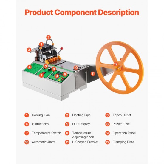 Automatic Webbing Cutting Machine Hot and Cold Ribbon Cutting Tool with Adjustable Temperature, LCD Display, & High-Precision Cutting for Nylon Webbing, Elastic Bands, Shoelaces, & More & Tapes Cutter for Various Materials